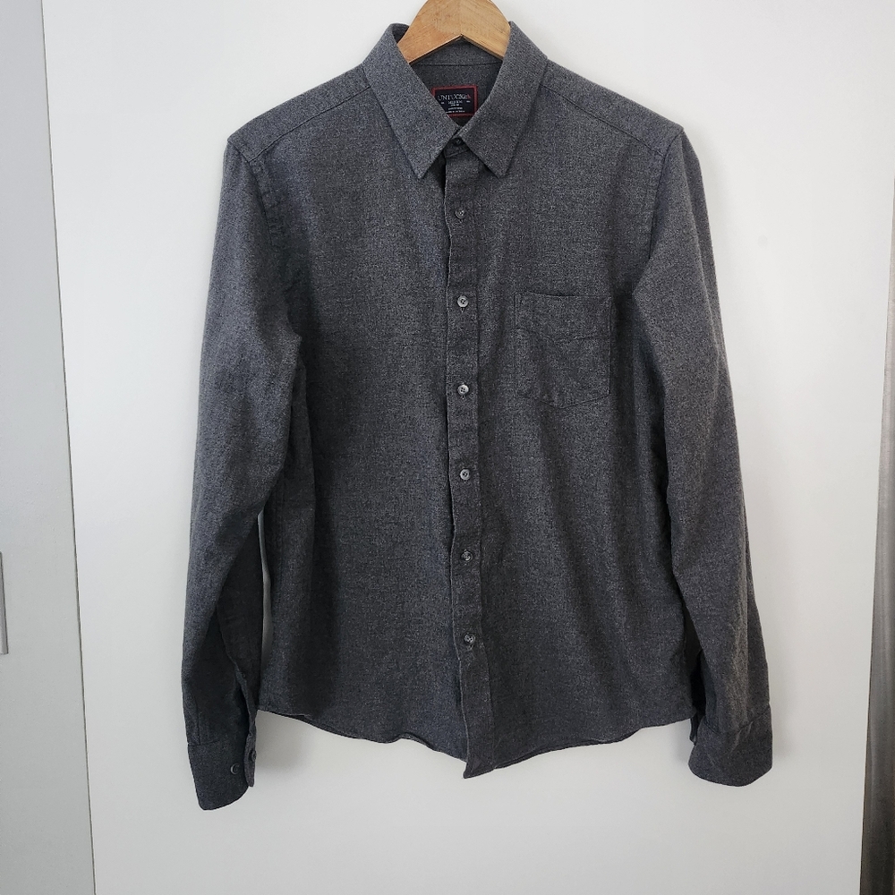 UNTUCKit "Sherwood" Men's Slim Fit Dark Grey Button Down Flannel Shirt Medium